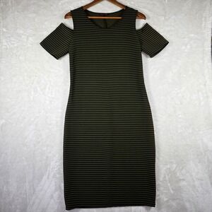 Double Click Women's Cold Shoulder Bodycon Midi Dress Size 6 Green Black